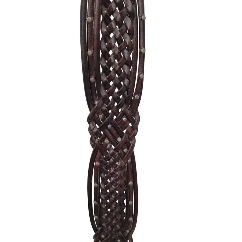 Esprit Womens Belt L Dark Brown Wicker Woven Braided‎ Silver Buckle Studded